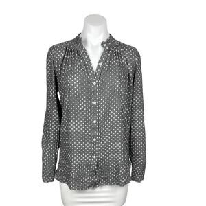Ann Taylor LOFT Gray Polka Dot Long Sleeve Button Down Up Blouse Shirt Top - S